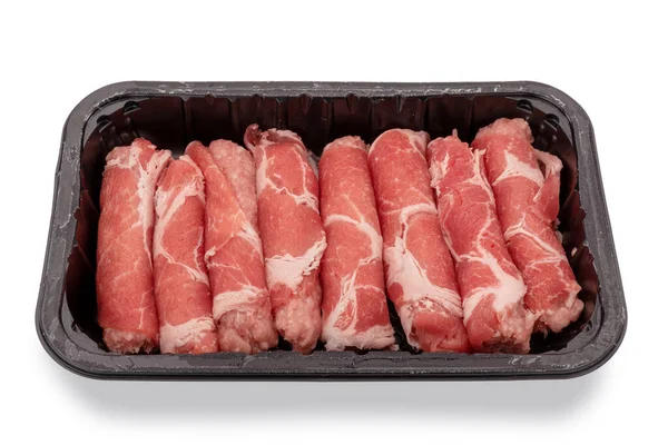 Pork Neck Steak Rolls Capocollo Plastic Food Tray Sale Supermarket — Stockfoto