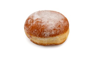 German Krapfen, donut sprinkled with powdered sugar fried for carnival, in Italy called bombolone, isolated on white, clipping path