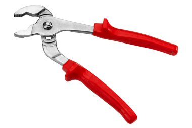 Su pompası pensesi, ayarlanabilir pense, kırmızı kauçuk saplı iş aracı beyaz, kırpma yolu, tasarım elementi