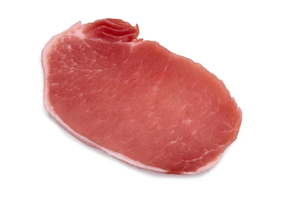 Varkenslende Schijfje Rauwe Biefstuk Geïsoleerd Wit Clippad — Stockfoto