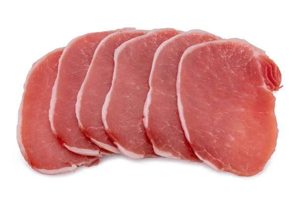 Scheiben Schweinelende Rohes Steak Isoliert Auf Weiß — Stockfoto