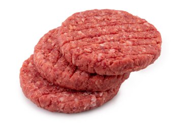 Üç hamburgerci, beyaz yolda soyutlanmış hamburgerler.