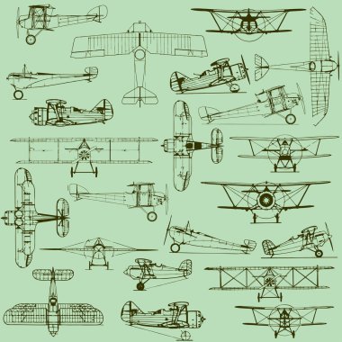 Retro seamless old airplanes pattern