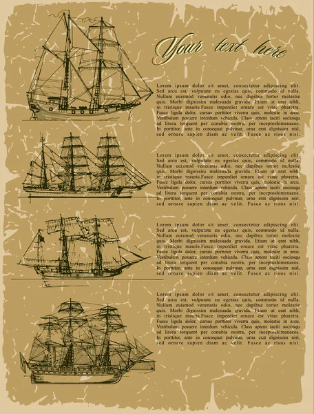Background old ships on vintage old paper. — Stock Vector