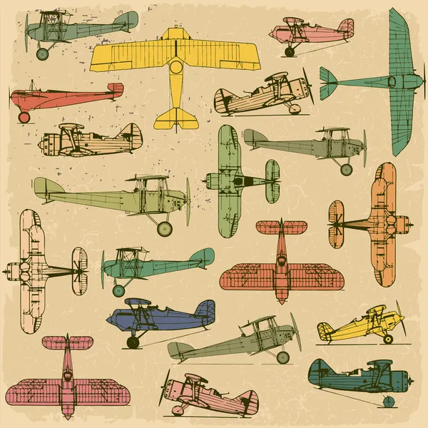 Des avions. Modèle sans couture rétro sur vieux papier vintage . — Image vectorielle