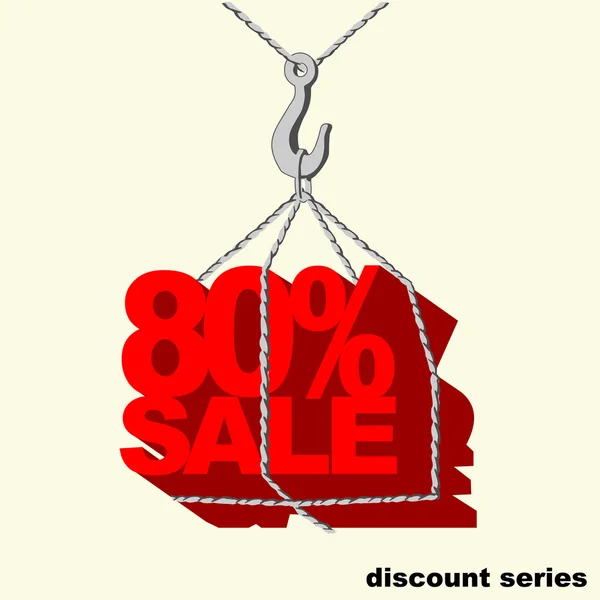 Red 80 por cento venda tag pendurado no gancho de um guindaste . — Vetor de Stock