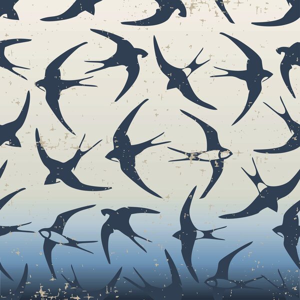 Vintage seamless pattern ,Swallows in the clouds.