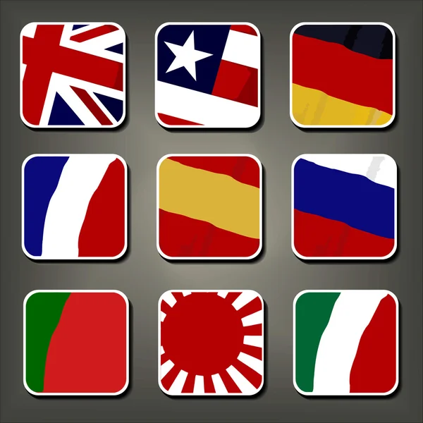 Ikona aplikacji wektor zestaw flagi. Smartphone kwadratowe przyciski — Wektor stockowy
