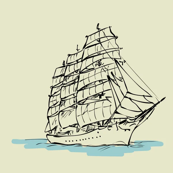 Plachetnice plave na plné plachty, nakreslený koncept — Stockový vektor