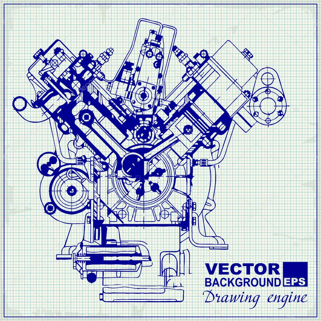 Drawing old engine on graph paper.