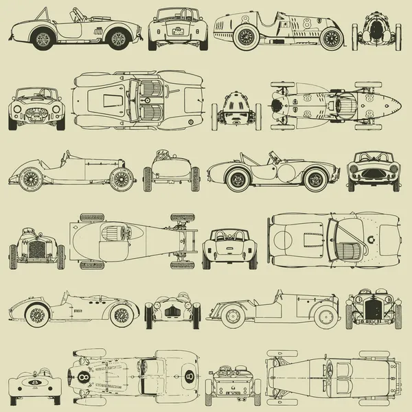 Patrón sin costuras, coches de carreras de deportes vintage — Vector de stock