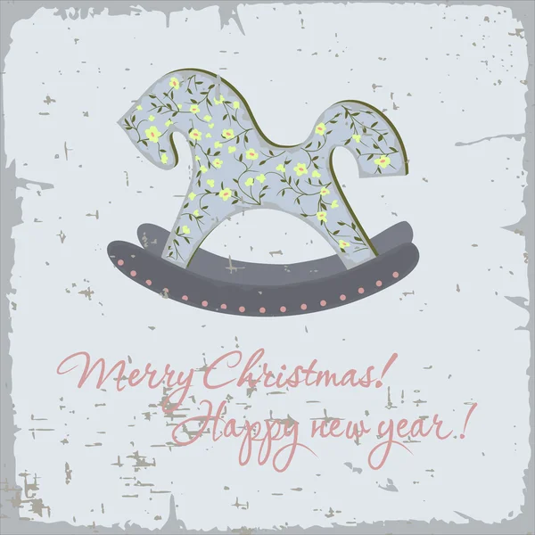 Tarjeta de Año Nuevo y Navidad con caballo de juguete mecedora — Archivo Imágenes Vectoriales