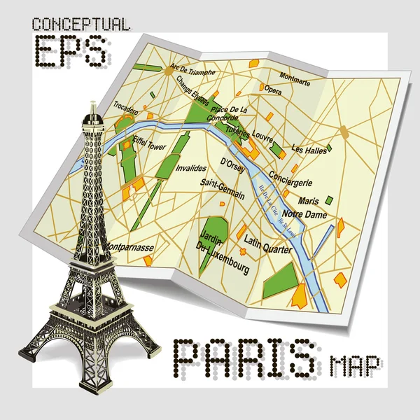 Mappa turistica concettuale di Parigi — Vettoriale Stock