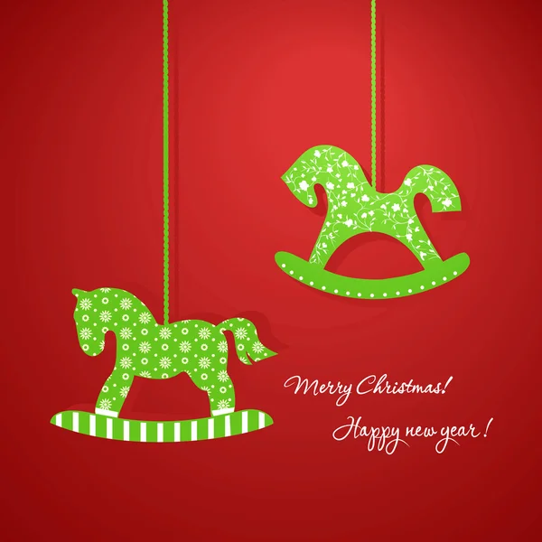Christmas applique with wooden horses — Stock Vector