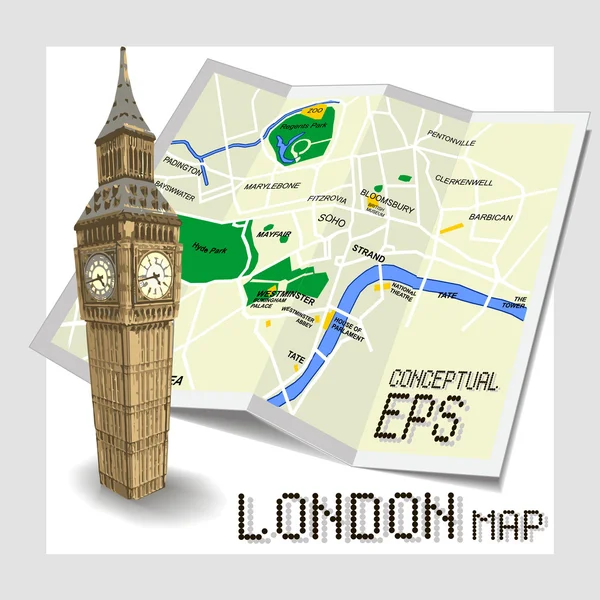 Mapa turístico conceptual de Londres — Vector de stock