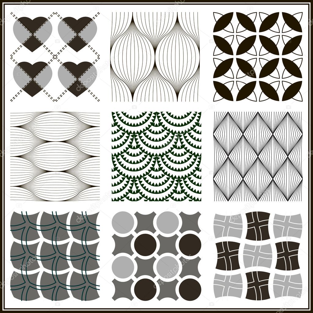 Monochrome Geometric Seamless Retro patterns set.