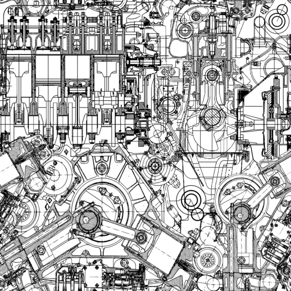 Tekening-engine op oude grafiek papier. — Stockvector