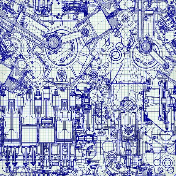 Motor de desenho em papel gráfico antigo . — Vetor de Stock