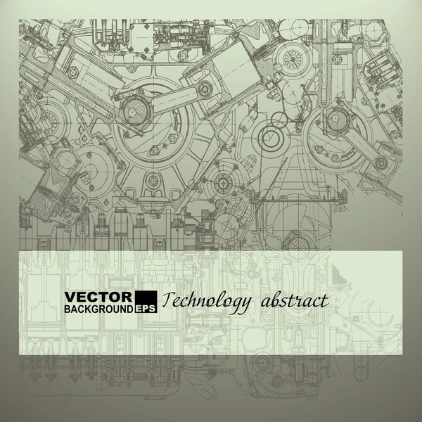 Retro technische achtergrond, tekening motor — Stockvector