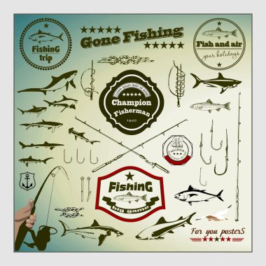 Vintage Fishing Labels and Stamps clipart