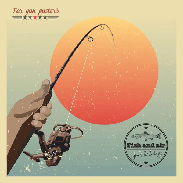 Fiske vid solnedgången. retro affisch — Stock vektor