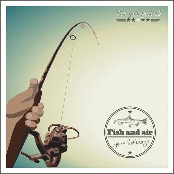 Pesca al atardecer. Cartel retro — Vector de stock