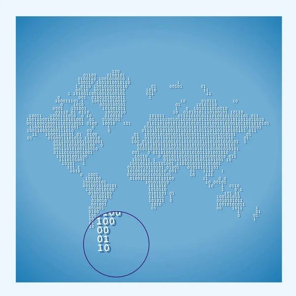 Mappa del mondo digitale con codice binario — Vettoriale Stock