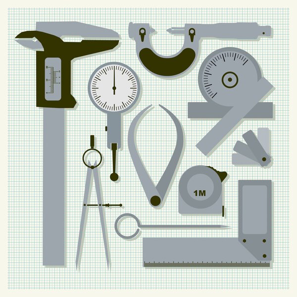 Measuring instruments on graph paper,  conceptual vector set