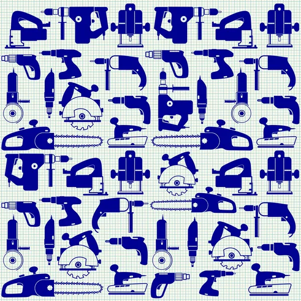 Herramientas eléctricas en papel gráfico, patrón sin costuras — Vector de stock