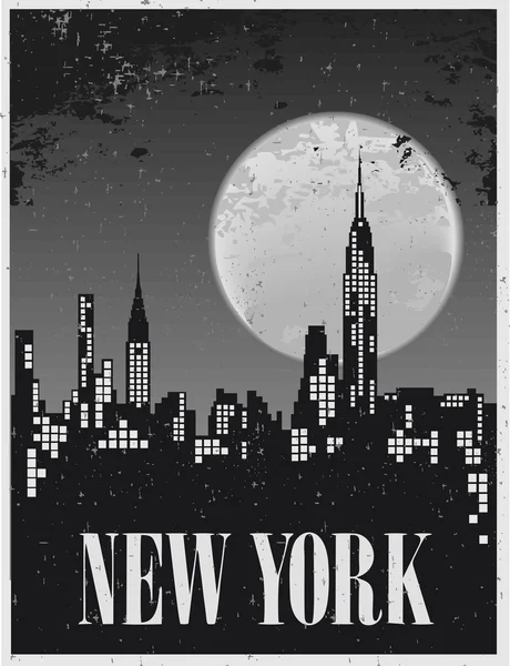 Poster of a night in New York against the backdrop of a full moon — Stock Vector