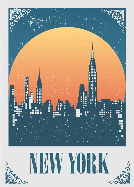 En illustration av new Yorks skyline vid solnedgången — Stock vektor
