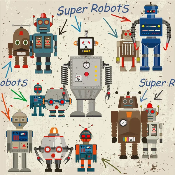 Dikişsiz retro robot desen — Stok Vektör