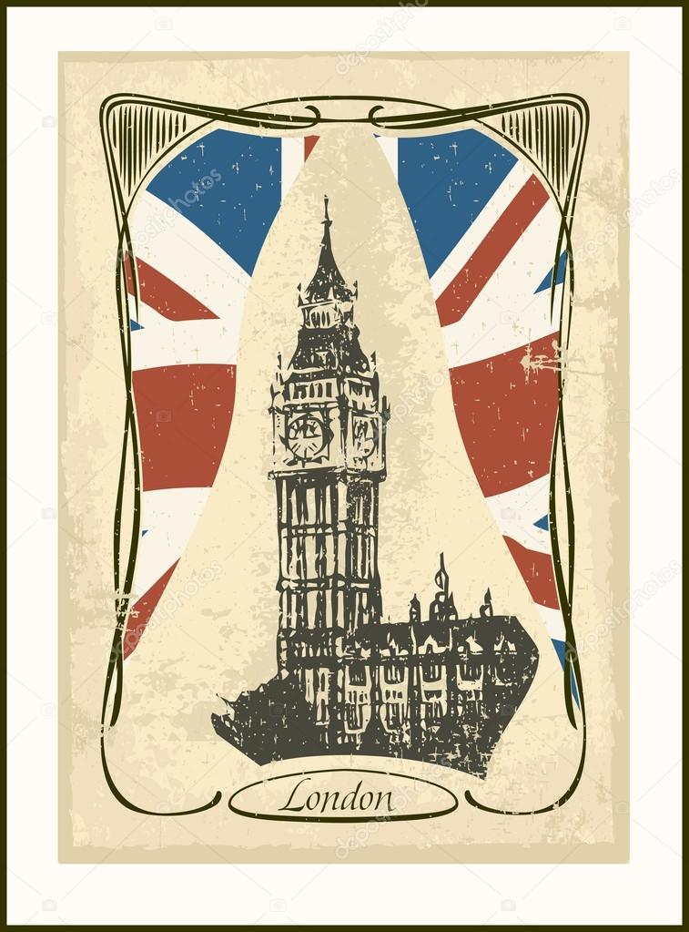 Retro London card Big Ben tower