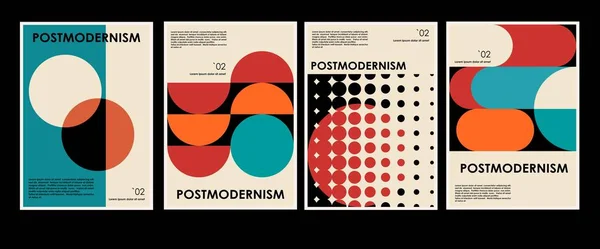 Artworks, posters inspired postmodern of vector abstract dynamic symbols with bold geometric shapes, useful for web background, poster art design, magazine front page, hi-tech print, cover artwork. — Stock Vector