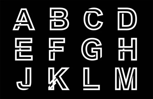 Декоративний алфавіт, шрифт з великими літерами. Сучасний набір для монограм, логотипів, емблем, ініціалів. Зроблені з білих смуг, що перекриваються тінями — стоковий вектор