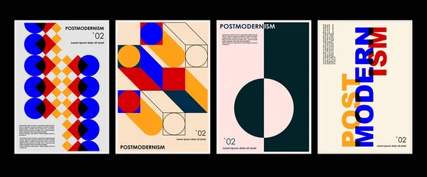 Kunstwerke Plakate Inspiriert Postmoderne Vektor Abstrakte Dynamische Symbole Mit Fetten — Stockvektor