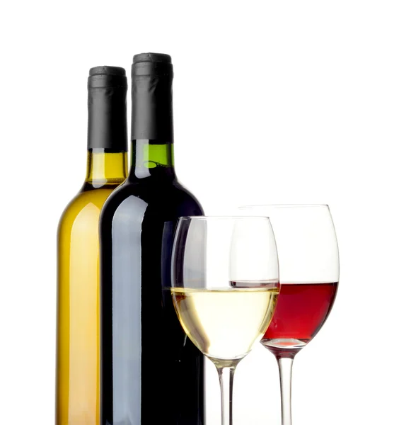 Красное и белое вино изолировано на белом — стоковое фото