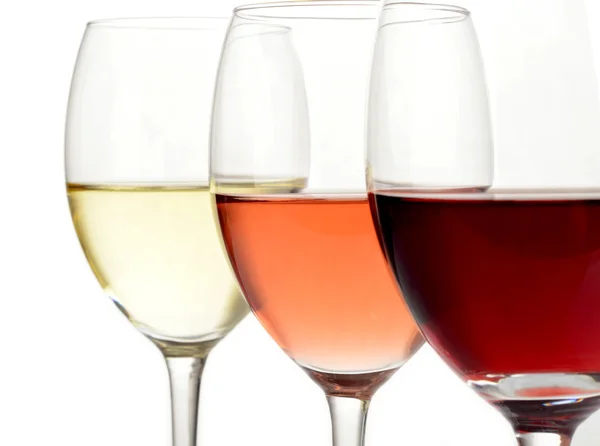 Glasses of white, rose and red wine — Stock Photo, Image