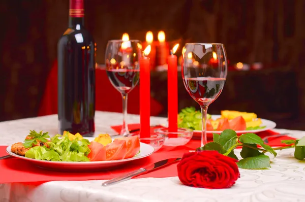 Romantic dinner with candles — Stock Photo, Image