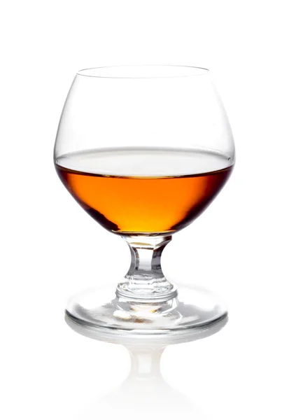 Single glass of cognac isolated on white — Stock Photo, Image