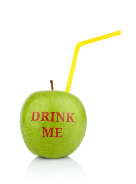 Studio shot of green apple with inscription Drink me isolated — Stock Photo, Image