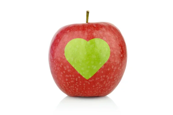 Studio shot of red apple with health heart sign — Stock Photo, Image