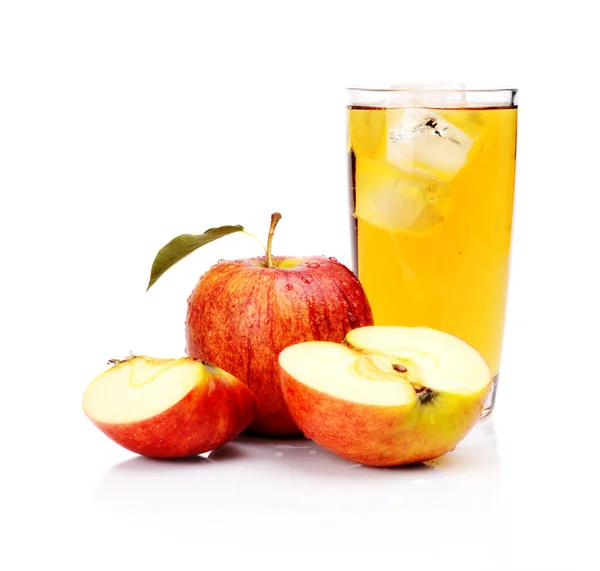 Close-up shot sliced wet red apple juice ice cubes isolated — Stock Photo, Image