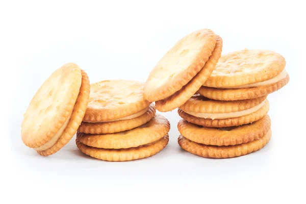 Peanut butter cream and biscuit in white background — Stock Photo, Image