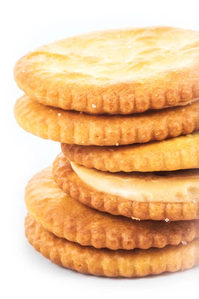 Peanut butter cream and biscuit in white background — Stock Photo, Image