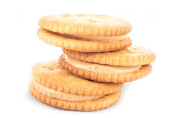Peanut butter cream and biscuit in white background — Stock Photo, Image