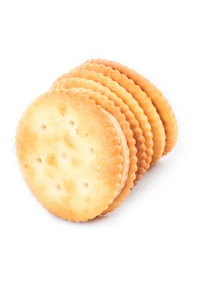 Erdnussbutter-Sahne und Keks vor weißem Hintergrund — Stockfoto