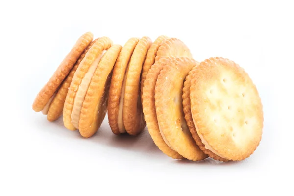 Peanut butter cream and biscuit in white background — Stock Photo, Image