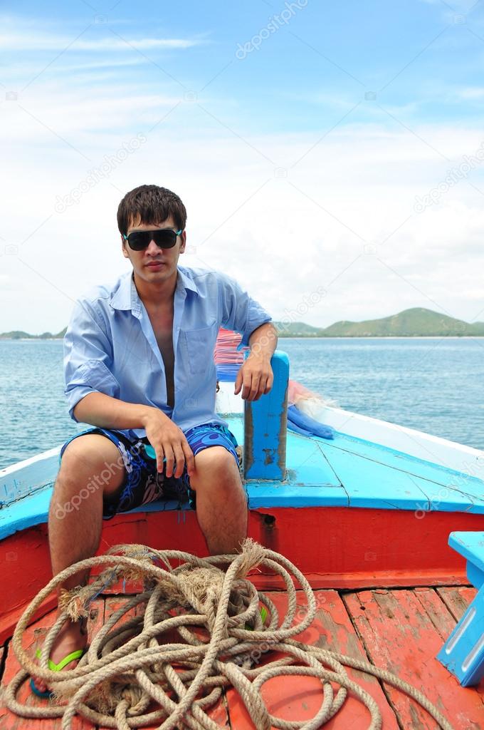 Asian man portrait in fisherman looks