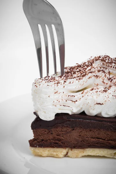 Tarta czekolada z widelcem w tle — Zdjęcie stockowe